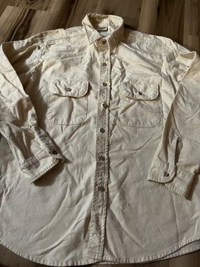 Vintage Five Brother Flannel Button Down Shirt Union Made In USA IVORY L
